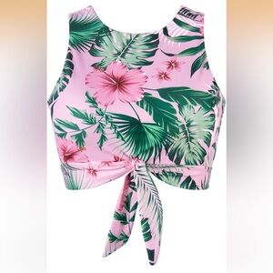Balasami Tropical Pink and Green Women's Swim Top